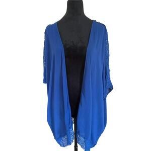 Love Cameron Plus 1X Blue Kimono Cardigan – Crochet Trim Festival Layer